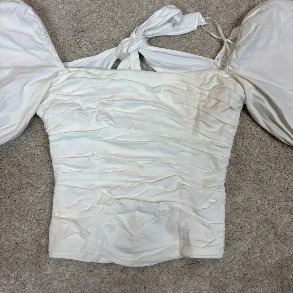 Reformation Radish Puff Ruched Sleeve Top Women's 2 XS Milkmaid Boho